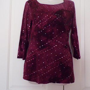 Dressbarn Embellished Burgundy L/S Tunic